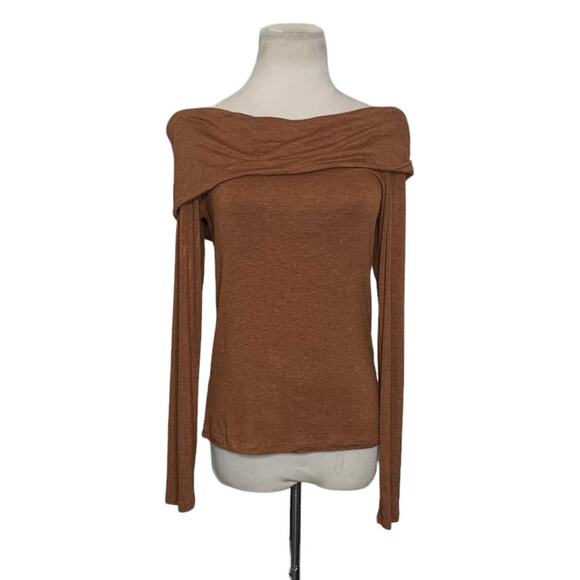 Forever 21 brown off shoulder long sleeves top size M - Picture 1 of 10
